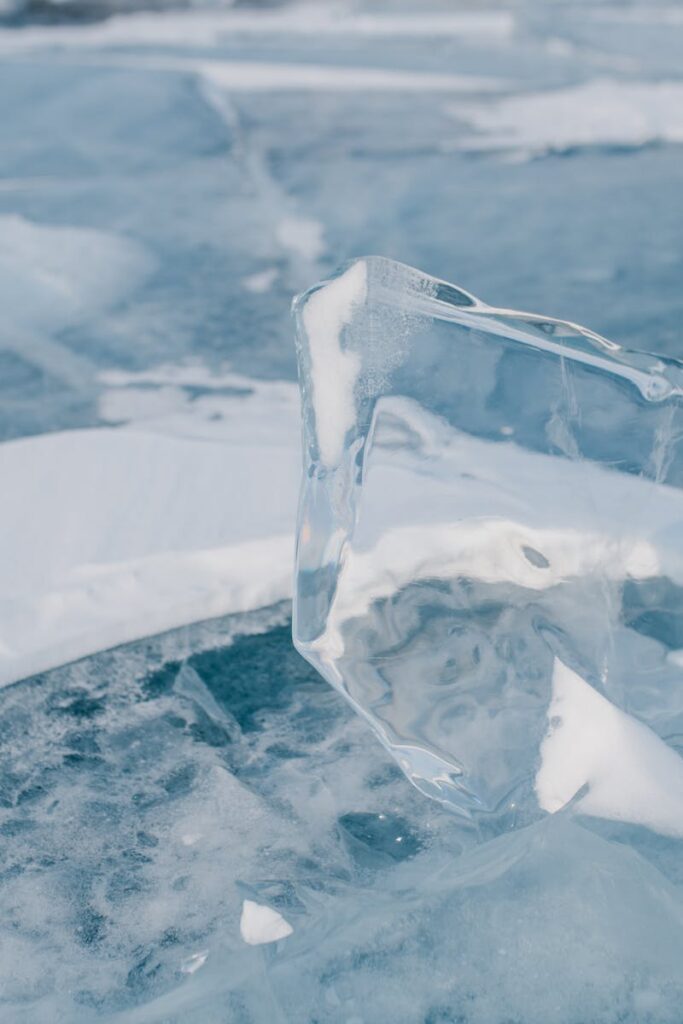 Stunning close-up of ice formations on the frozen surface of Lake Baikal.